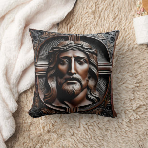 Jesus Christ Relief Art With Crown of Thorns Cushion