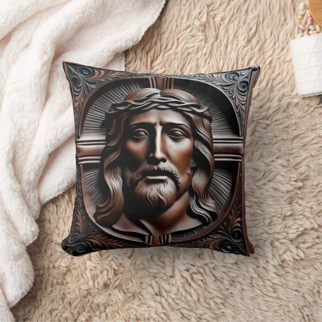 Jesus Christ Relief Art With Crown of Thorns Cushion (Blanket)
