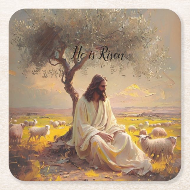 Jesus Christ Religious Easter Catholic  Square Paper Coaster (Front)