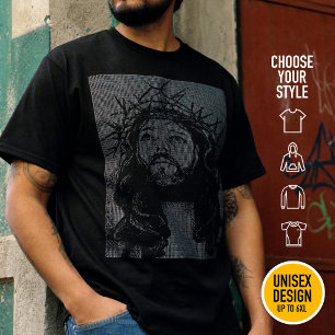 Jesus Christ Retro Nerd Techno Ascii Art 80s Gamer T-Shirt