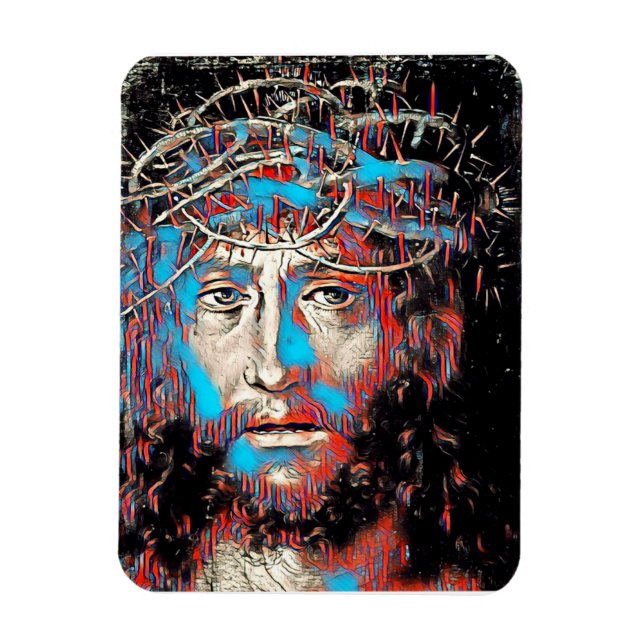 Jesus Christ sad face Thorn Crown Abstract art Magnet (Vertical)