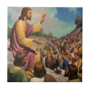 Jesus Christ Sermon on the Mount, Vintage Religion Ceramic Tile