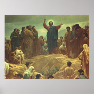Jesus Christ Sermon on the Mount, Vintage Religion Poster