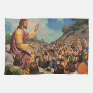 Jesus Christ Sermon on the Mount, Vintage Religion Tea Towel