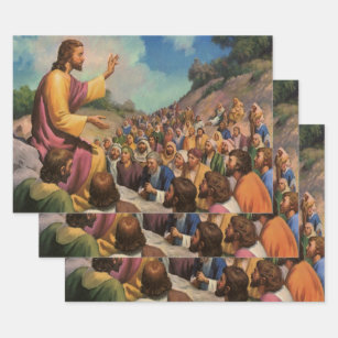 Jesus Christ Sermon on the Mount, Vintage Religion Wrapping Paper Sheet