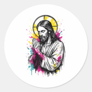 Jesus Christ Sritual Art Faith Praying Hands Color Classic Round Sticker