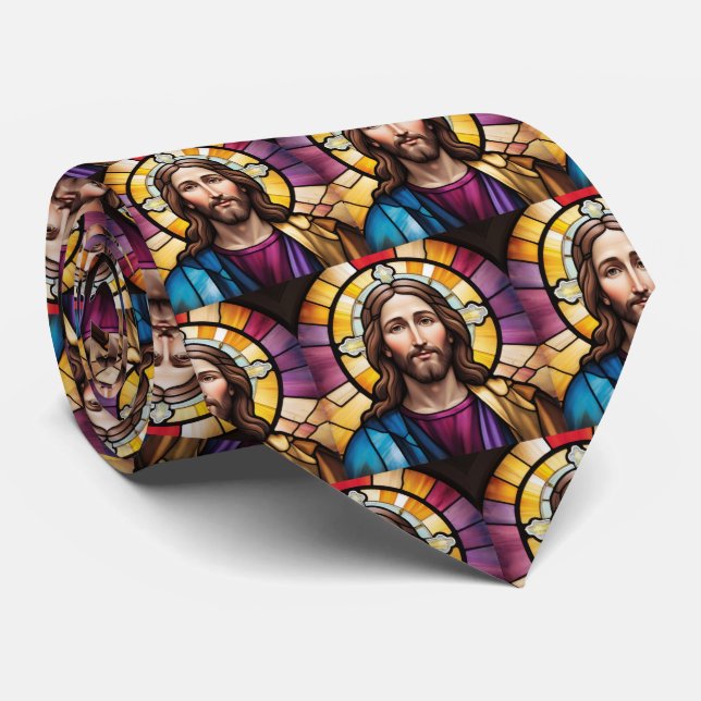 Jesus Christ Stained Glass inspired Tie (Rolled)