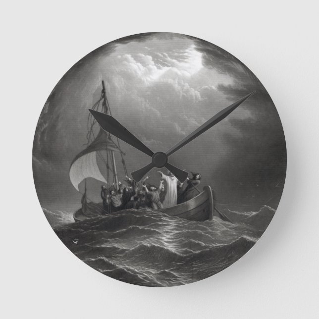 Jesus Christ Stills the Tempest Round Clock (Front)
