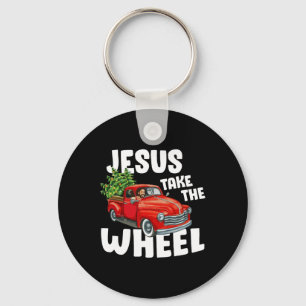 Jesus Christ Take The Wheel Red Truck Christmas Ch Key Ring