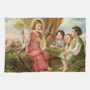 Jesus Christ Teaching Children, Vintage Religion Tea Towel