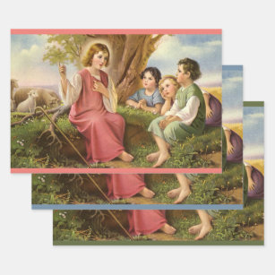 Jesus Christ Teaching Children, Vintage Religion Wrapping Paper Sheet