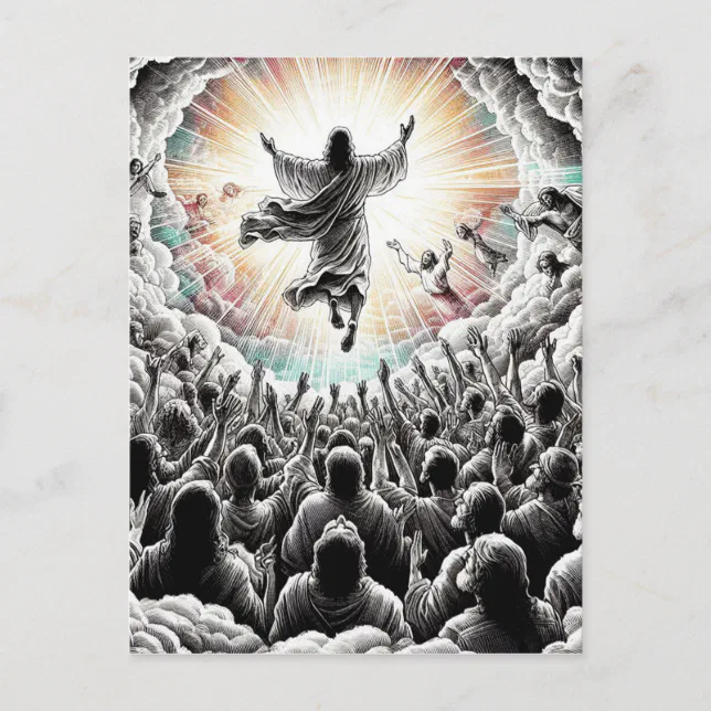 Simple Rapture Drawing Jesus Christ The Rapture Religious Christian Art Postcard | Zazzle