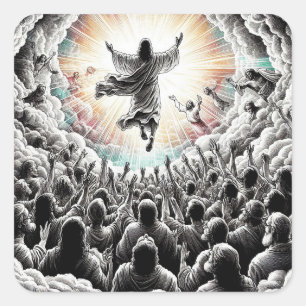Jesus Christ The Rapture Religious Christian Art Square Sticker