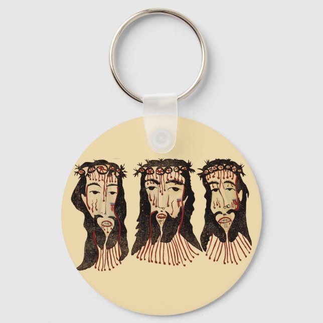 Jesus Christ Thorn Crown Folk art Painting Key Ring (Front)