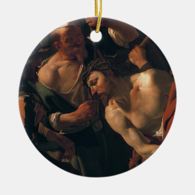 Jesus Christ w. the Crown of Thorns Ceramic Ornament (Front)