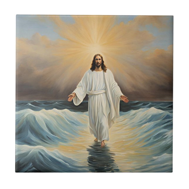 Jesus Christ Walking on Water Ceramic Tile (Front)