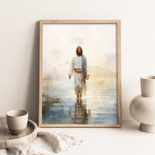 Jesus Christ Walking on Water, Christian Art, Digi Poster