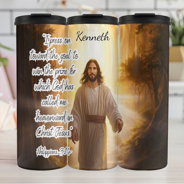 Jesus Christ walking purposefully towards Thermal Tumbler (Creator Uploaded)