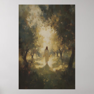 Jesus Christ Walking Through Woodland, Sacred Poster