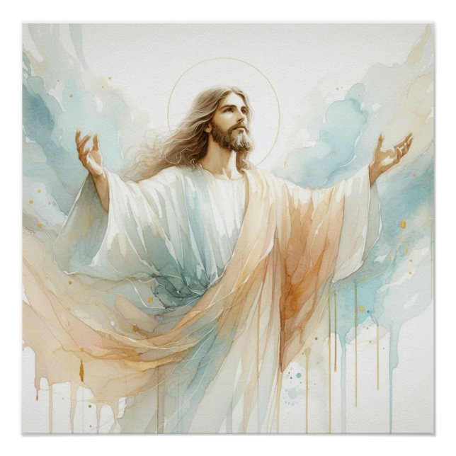 Jesus Christ Watercolor Art Poster (Front)
