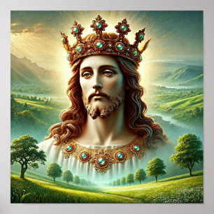 Jesus Christ wearing Kings Crown Landscape Art Poster