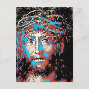 Jesus Christ Wearing Thorn Crown Abstract Painting Postcard