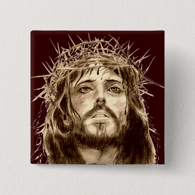 Jesus Christ with a Crown of Thorns 15 Cm Square Badge (Front)