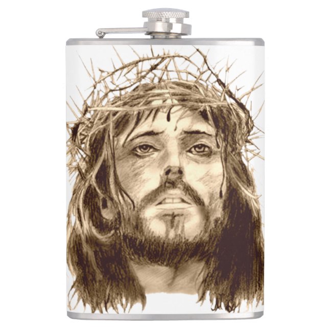 Jesus Christ with a Crown of Thorns Hip Flask (Front)