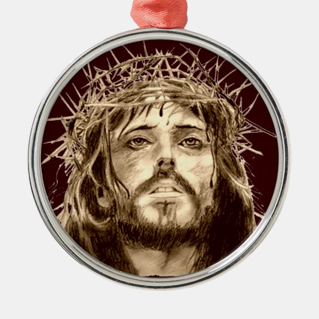 Jesus Christ with a Crown of Thorns Metal Tree Decoration (Front)