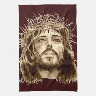 Jesus Christ with a Crown of Thorns Tea Towel