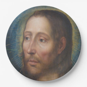 Jesus Christ With a Golden Halo Paper Plate