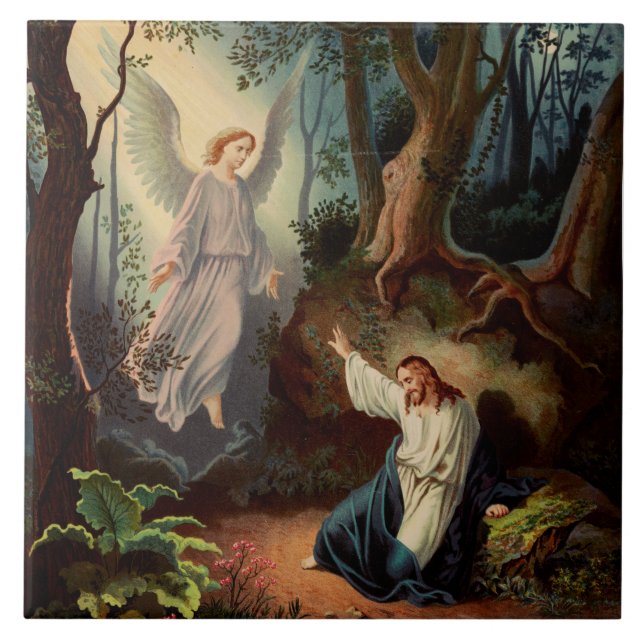 Jesus Christ with angel  Ceramic Tile (Front)