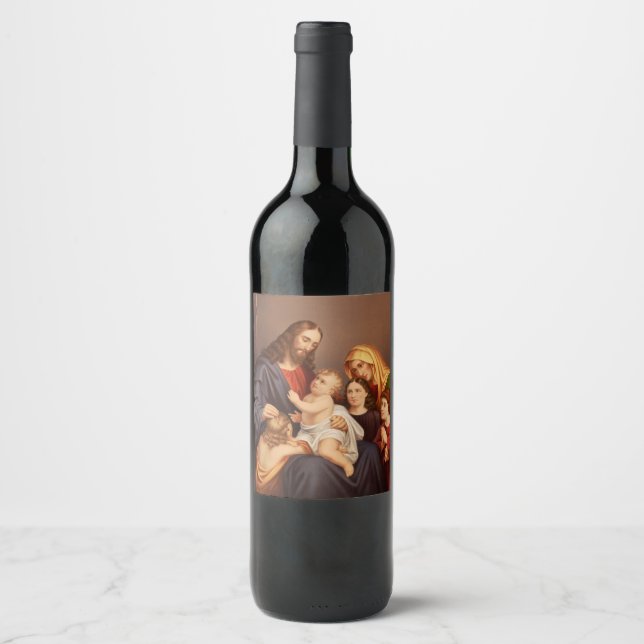 Jesus Christ with Children Premium Fine Art Wine Label (Front)