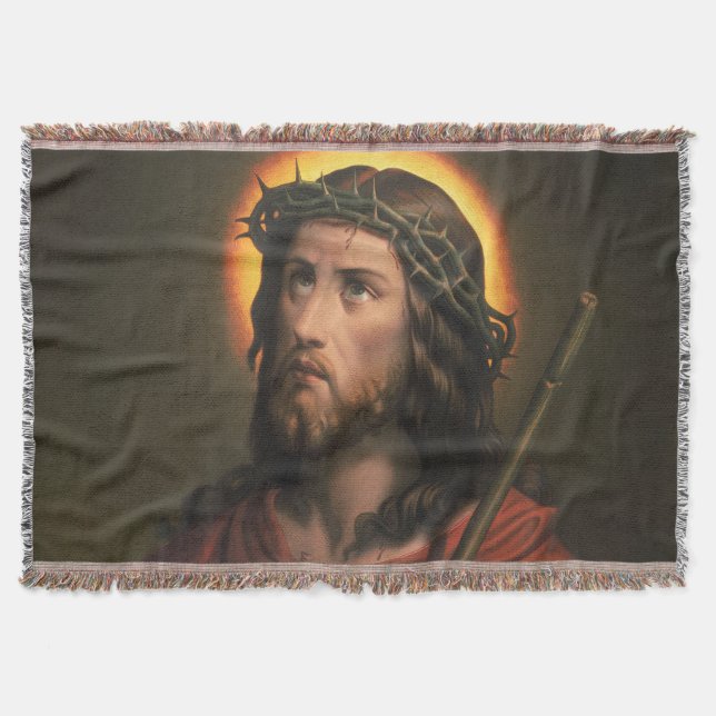 Jesus Christ with Crown of Thorns Throw Blanket (Front)