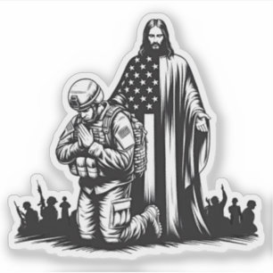 Jesus Christ with military soldier praying art