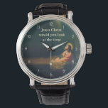 Jesus Christ would you look at the Time Humour Watch<br><div class="desc">Jesus Christ would you look a the Time Funny Jesus Clock - "jesus christ religious humour",  "funny humourous christian joke",  "christianity humour silly fun",  "would you look at the time",  "vintage holy religion art",  "biblical bible lord god",  ,  "vicar priest pastor pun",  "meme christmas easter gift",  "hilarious novelty gifts"</div>
