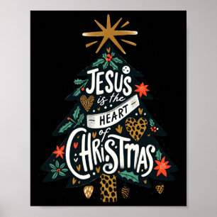 Jesus Christian Christmas Tree Men Women Kids Xmas Poster