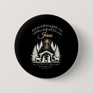 Jesus Christian Christmas Xmas Tree Family Pajamas 6 Cm Round Badge