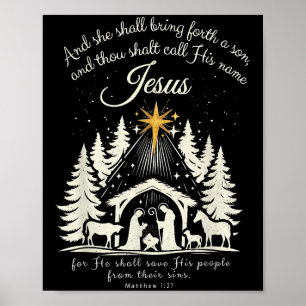 Jesus Christian Christmas Xmas Tree Family Pyjamas Poster