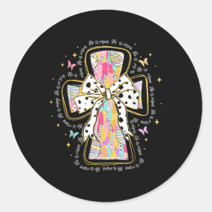 Jesus Christian Coquette Bow Happy Easter He Is Ri Classic Round Sticker
