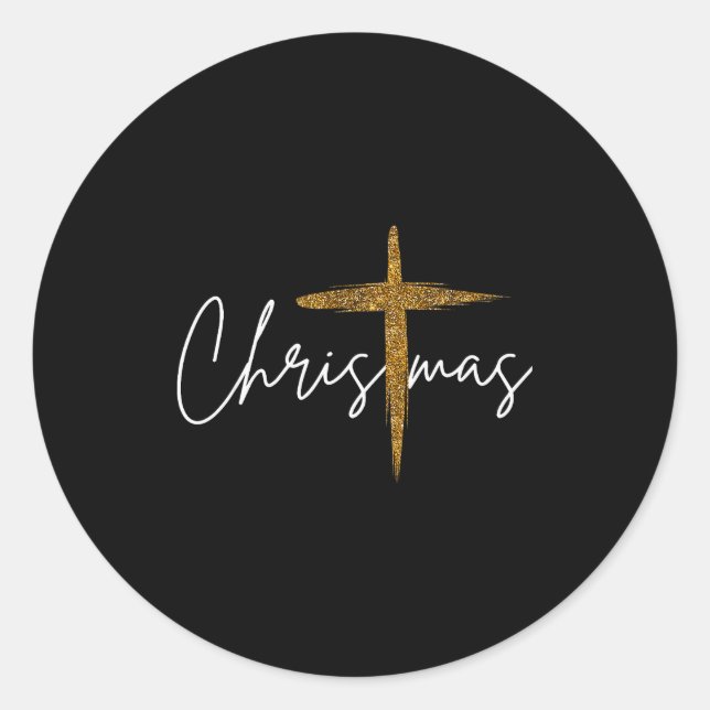 Jesus Christian Cross Merry Christmas Pajamas Fami Classic Round Sticker (Front)