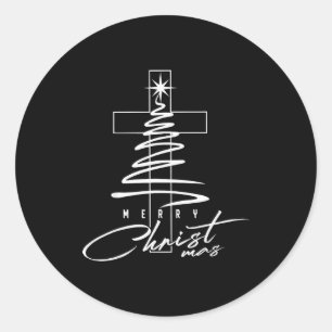 Jesus Christian Cross Merry Christmas Pajamas Fami Classic Round Sticker