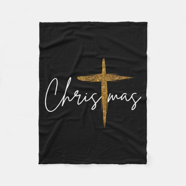 Jesus Christian Cross Merry Christmas Pajamas Fami Fleece Blanket (Front)