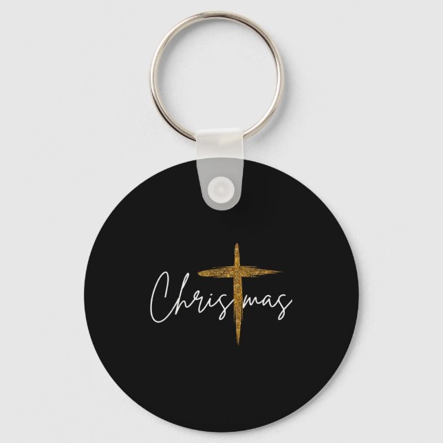 Jesus Christian Cross Merry Christmas Pajamas Fami Key Ring (Front)