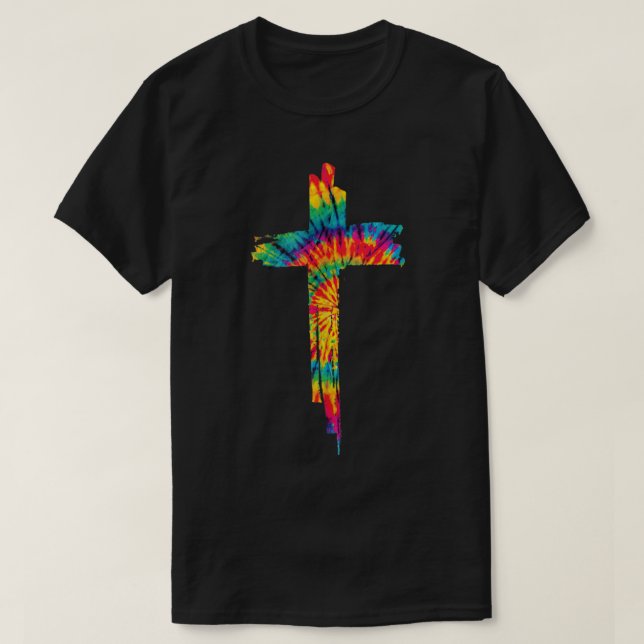 Jesus Christian Cross Tie Dye Rainbow Religious Bi T-Shirt (Design Front)