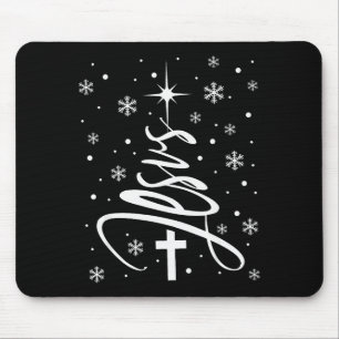 Jesus Christian Xmas Tree Snowflake Holiday Merry Mouse Pad