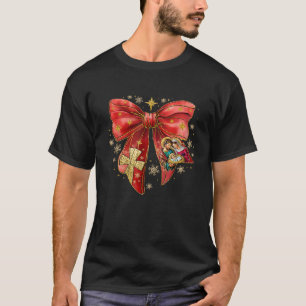 Jesus Christmas Coquette Bow Red Nativity Scene Ch T-Shirt