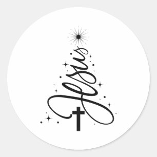 Jesus Christmas Tree Christian Bible Verse Snowfla Classic Round Sticker