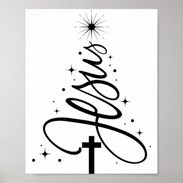 Jesus Christmas Tree Christian Bible Verse Snowfla Poster (Front)