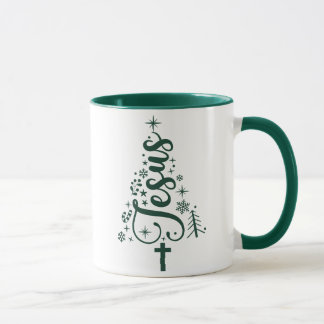 Jesus Christmas Tree Mug with Cross and Stars